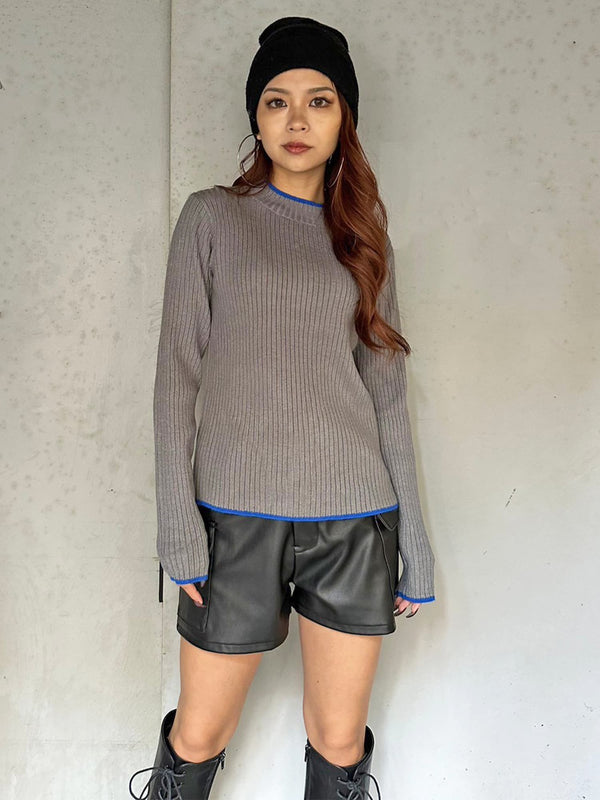 配色ハイネックニットトップス